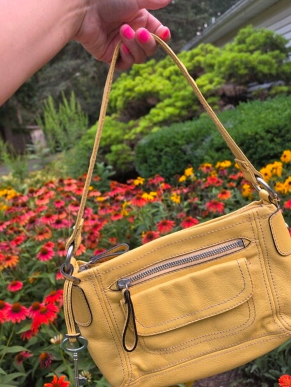 Fossil Yellow Leather Shoulder Bag